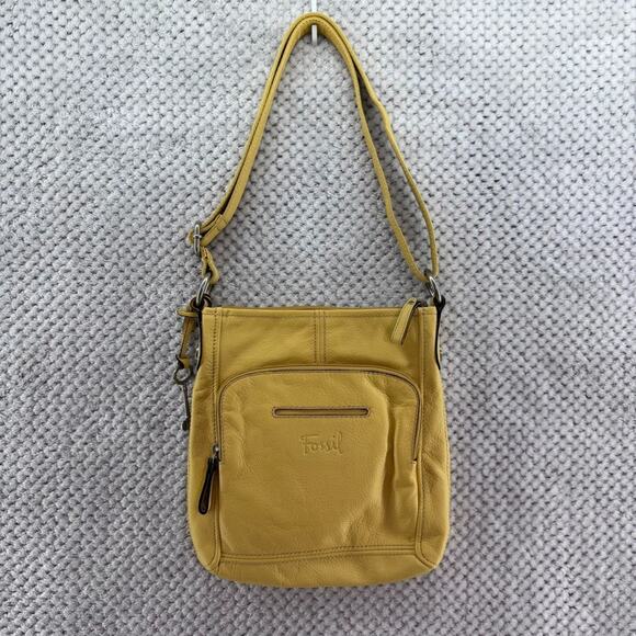 Fossil Hanover Leather Pebbled Crossbody Bag Butter Yellow Zipper Bag Purse Y2K - Picture 1 of 16